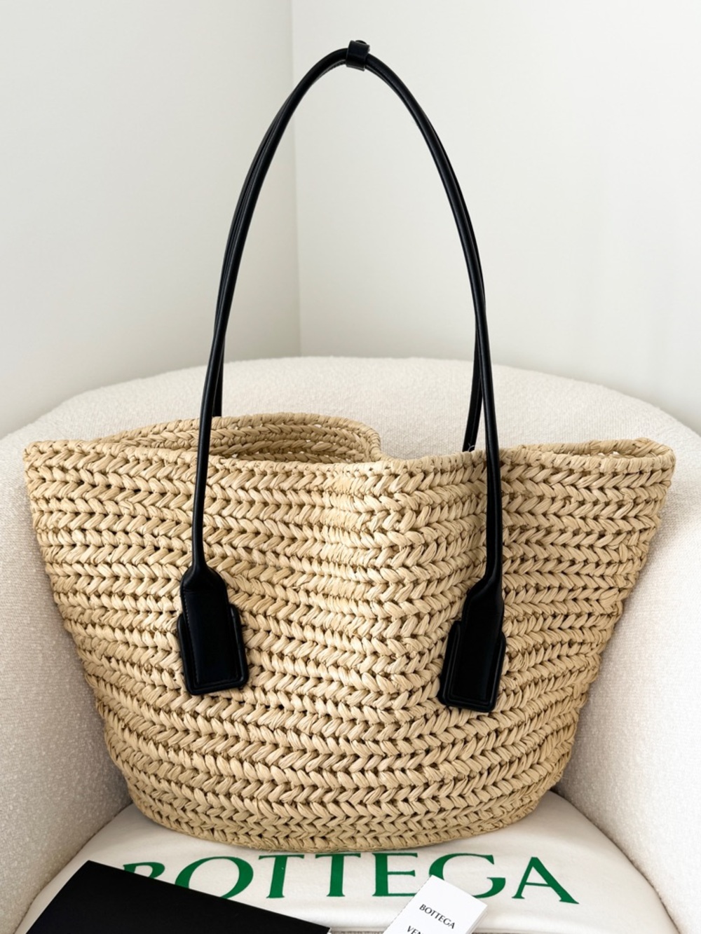 Bottega Veneta Large Raffia Basket Arco Tote w/ Pouch
